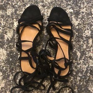 Madewell Black Suede Lace Up Sandals, Size 6.5